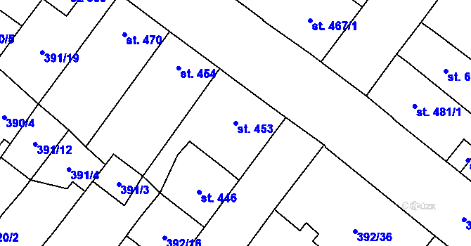 Parcela st. 453 v KÚ Přeštice, Katastrální mapa
