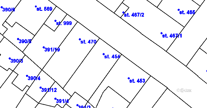 Parcela st. 454 v KÚ Přeštice, Katastrální mapa