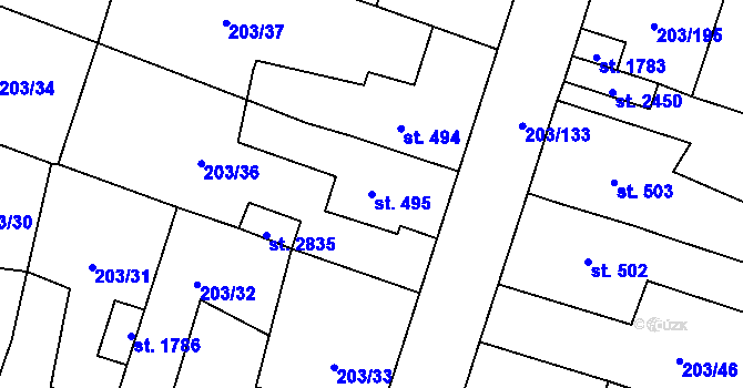 Parcela st. 495 v KÚ Přeštice, Katastrální mapa