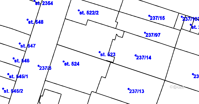 Parcela st. 523 v KÚ Přeštice, Katastrální mapa