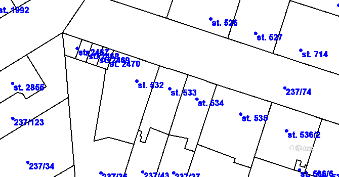 Parcela st. 533 v KÚ Přeštice, Katastrální mapa