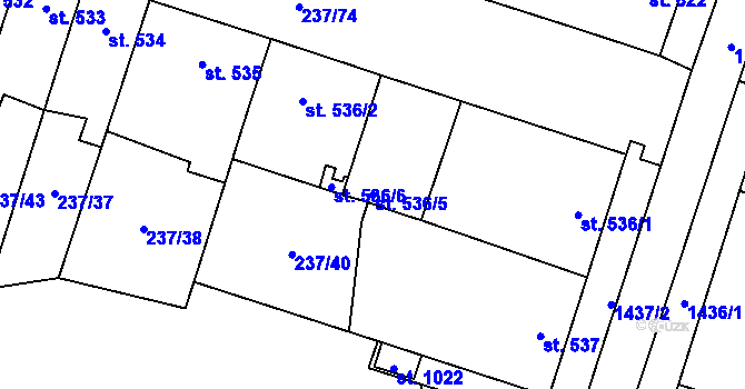 Parcela st. 536/5 v KÚ Přeštice, Katastrální mapa