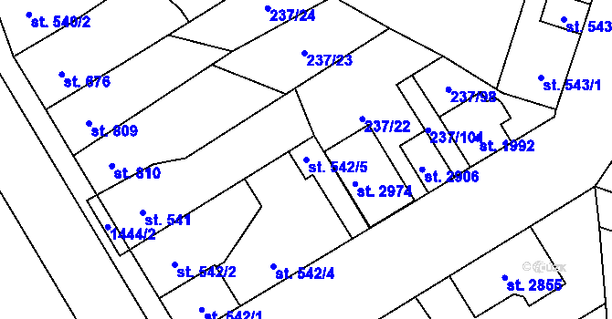 Parcela st. 542/5 v KÚ Přeštice, Katastrální mapa