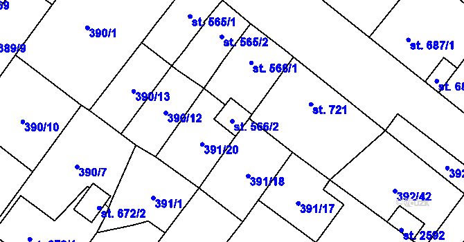 Parcela st. 566/2 v KÚ Přeštice, Katastrální mapa
