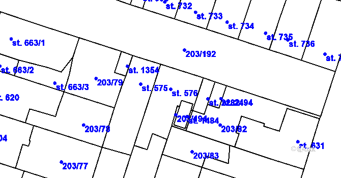 Parcela st. 576 v KÚ Přeštice, Katastrální mapa