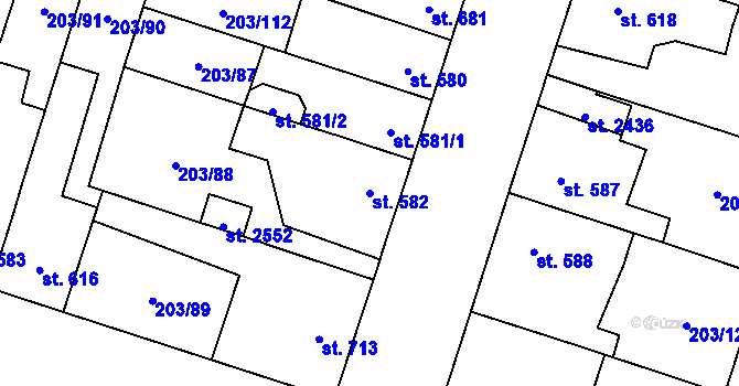 Parcela st. 582 v KÚ Přeštice, Katastrální mapa