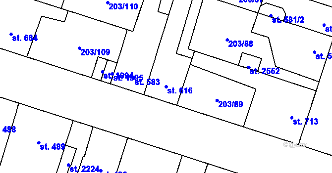 Parcela st. 616 v KÚ Přeštice, Katastrální mapa
