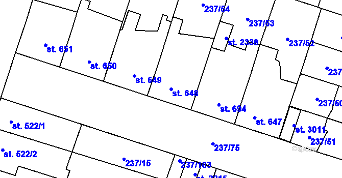 Parcela st. 648 v KÚ Přeštice, Katastrální mapa