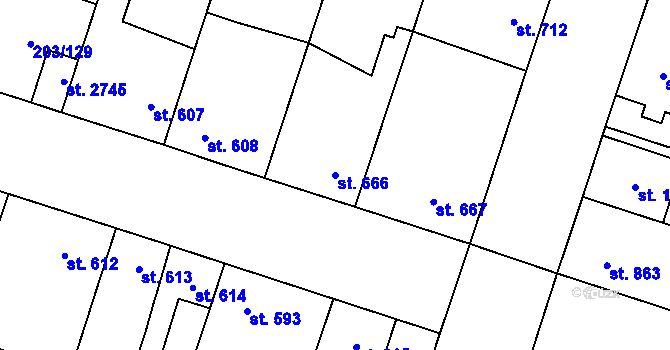 Parcela st. 666 v KÚ Přeštice, Katastrální mapa