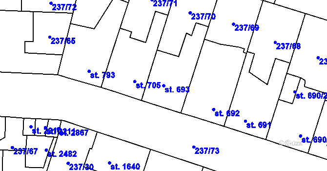 Parcela st. 693 v KÚ Přeštice, Katastrální mapa