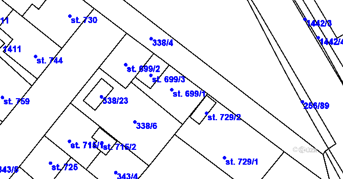 Parcela st. 699/1 v KÚ Přeštice, Katastrální mapa