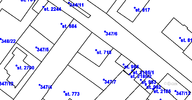 Parcela st. 718 v KÚ Přeštice, Katastrální mapa