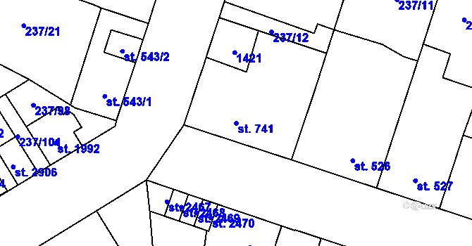 Parcela st. 741 v KÚ Přeštice, Katastrální mapa