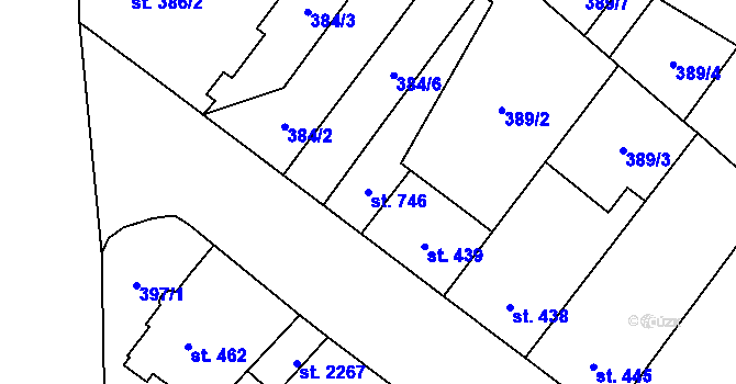 Parcela st. 746 v KÚ Přeštice, Katastrální mapa