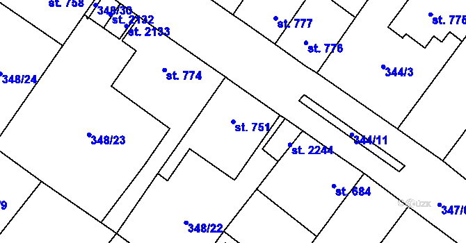 Parcela st. 751 v KÚ Přeštice, Katastrální mapa