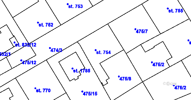 Parcela st. 754 v KÚ Přeštice, Katastrální mapa