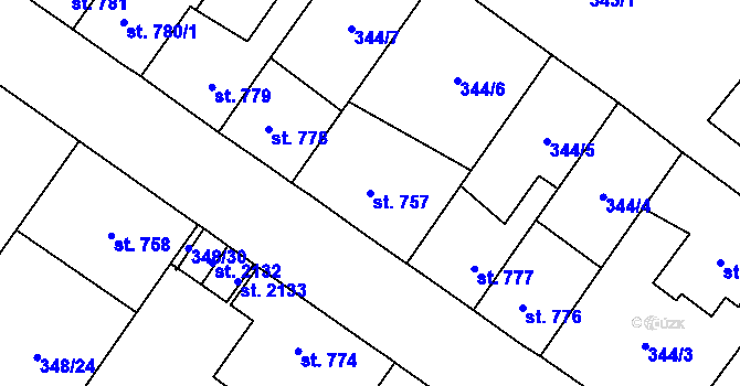 Parcela st. 757 v KÚ Přeštice, Katastrální mapa