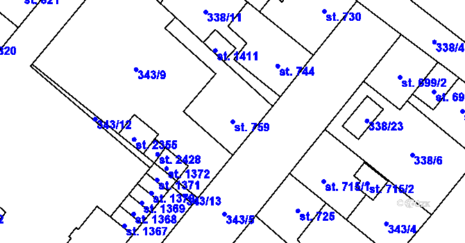 Parcela st. 759 v KÚ Přeštice, Katastrální mapa