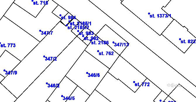 Parcela st. 762 v KÚ Přeštice, Katastrální mapa