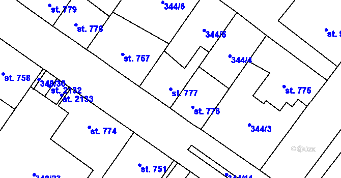 Parcela st. 777 v KÚ Přeštice, Katastrální mapa
