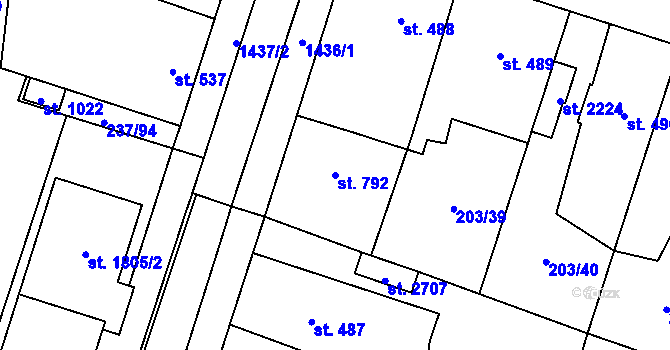 Parcela st. 792 v KÚ Přeštice, Katastrální mapa