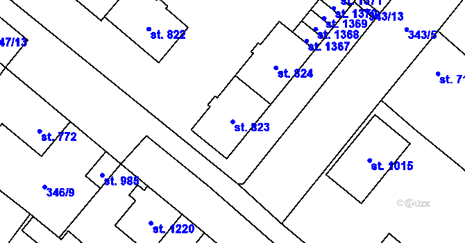 Parcela st. 823 v KÚ Přeštice, Katastrální mapa