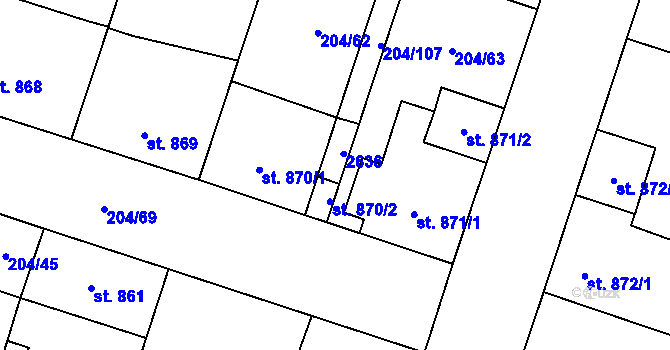 Parcela st. 870/3 v KÚ Přeštice, Katastrální mapa