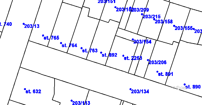 Parcela st. 892 v KÚ Přeštice, Katastrální mapa