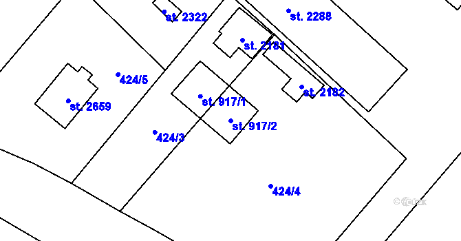 Parcela st. 917/2 v KÚ Přeštice, Katastrální mapa
