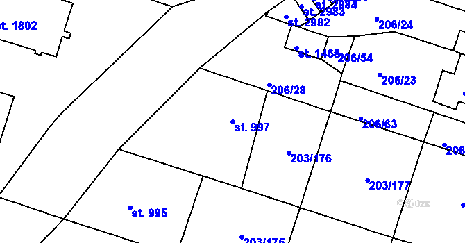 Parcela st. 997 v KÚ Přeštice, Katastrální mapa