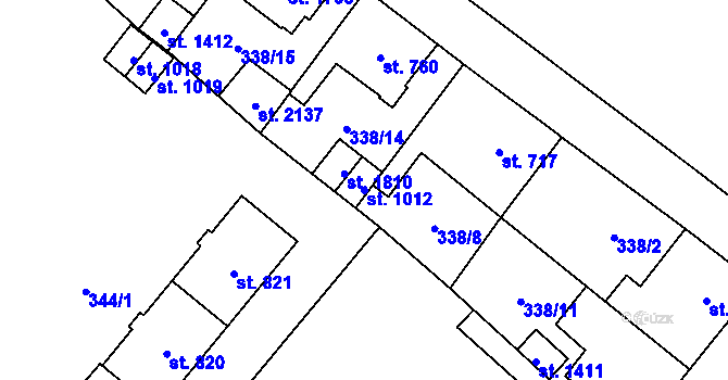 Parcela st. 1012 v KÚ Přeštice, Katastrální mapa