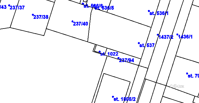 Parcela st. 1022 v KÚ Přeštice, Katastrální mapa