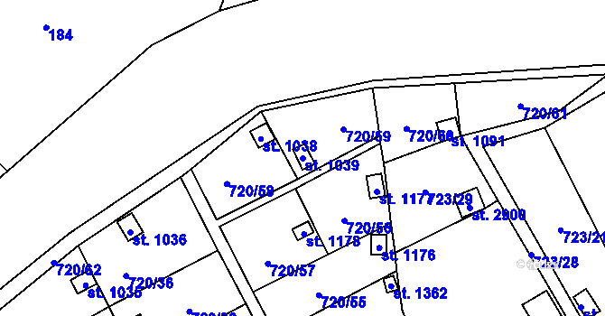 Parcela st. 1039 v KÚ Přeštice, Katastrální mapa