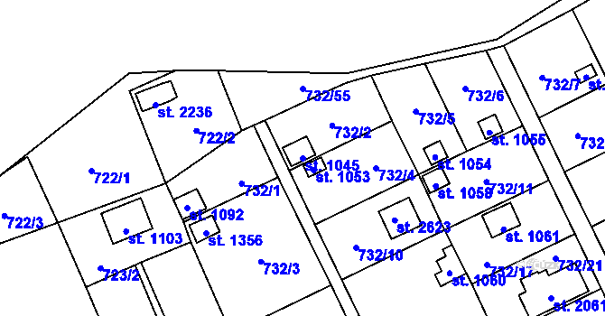 Parcela st. 1045 v KÚ Přeštice, Katastrální mapa