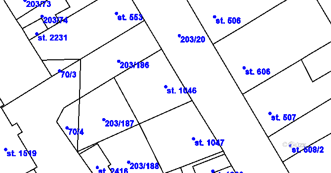 Parcela st. 1046 v KÚ Přeštice, Katastrální mapa
