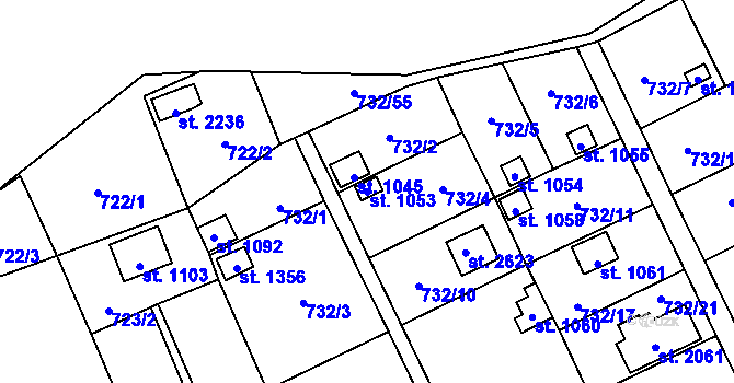 Parcela st. 1053 v KÚ Přeštice, Katastrální mapa
