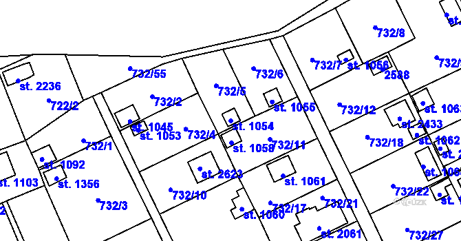 Parcela st. 1054 v KÚ Přeštice, Katastrální mapa