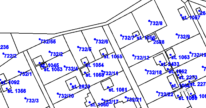 Parcela st. 1055 v KÚ Přeštice, Katastrální mapa
