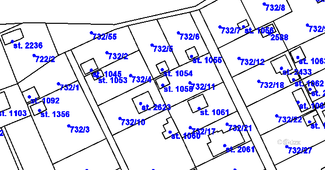 Parcela st. 1058 v KÚ Přeštice, Katastrální mapa