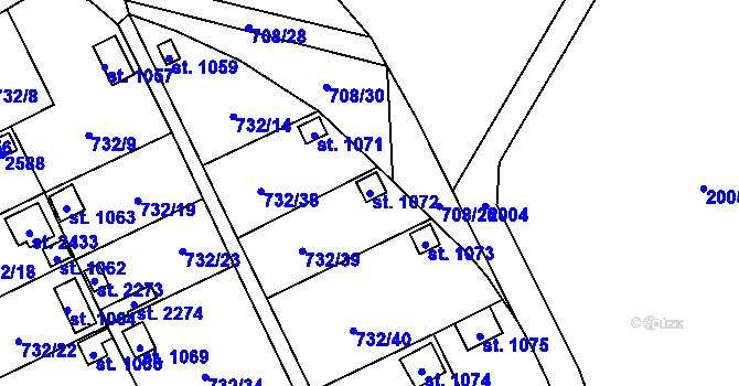 Parcela st. 1072 v KÚ Přeštice, Katastrální mapa