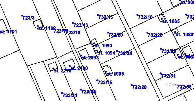 Parcela st. 1094 v KÚ Přeštice, Katastrální mapa