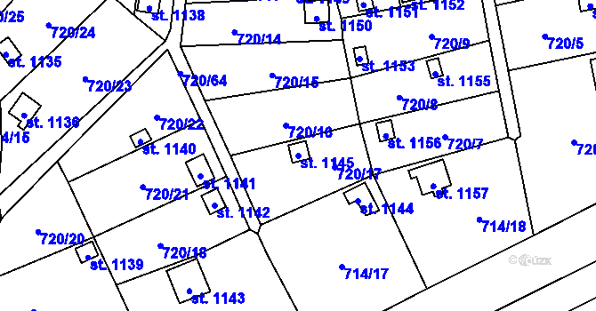 Parcela st. 1145 v KÚ Přeštice, Katastrální mapa