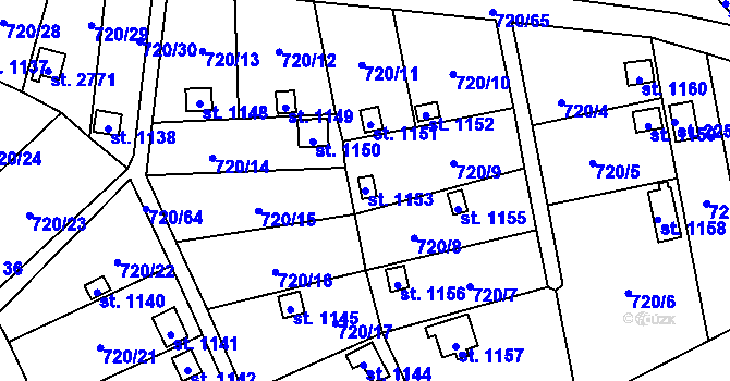 Parcela st. 1153 v KÚ Přeštice, Katastrální mapa