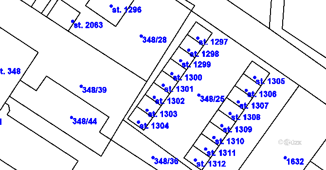 Parcela st. 1301 v KÚ Přeštice, Katastrální mapa