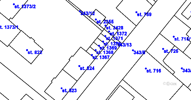 Parcela st. 1368 v KÚ Přeštice, Katastrální mapa