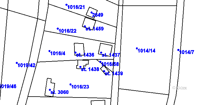Parcela st. 1437 v KÚ Přeštice, Katastrální mapa