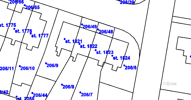 Parcela st. 1823 v KÚ Přeštice, Katastrální mapa