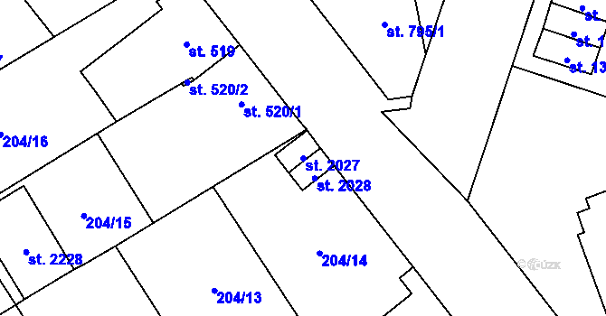 Parcela st. 2027 v KÚ Přeštice, Katastrální mapa