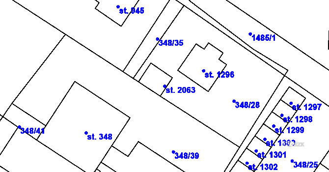 Parcela st. 2063 v KÚ Přeštice, Katastrální mapa
