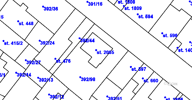 Parcela st. 2065 v KÚ Přeštice, Katastrální mapa